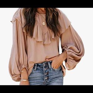 AlvaQ Long Sleeve Shirt for Women Ladies Casual Crewneck Chiffon Blouses